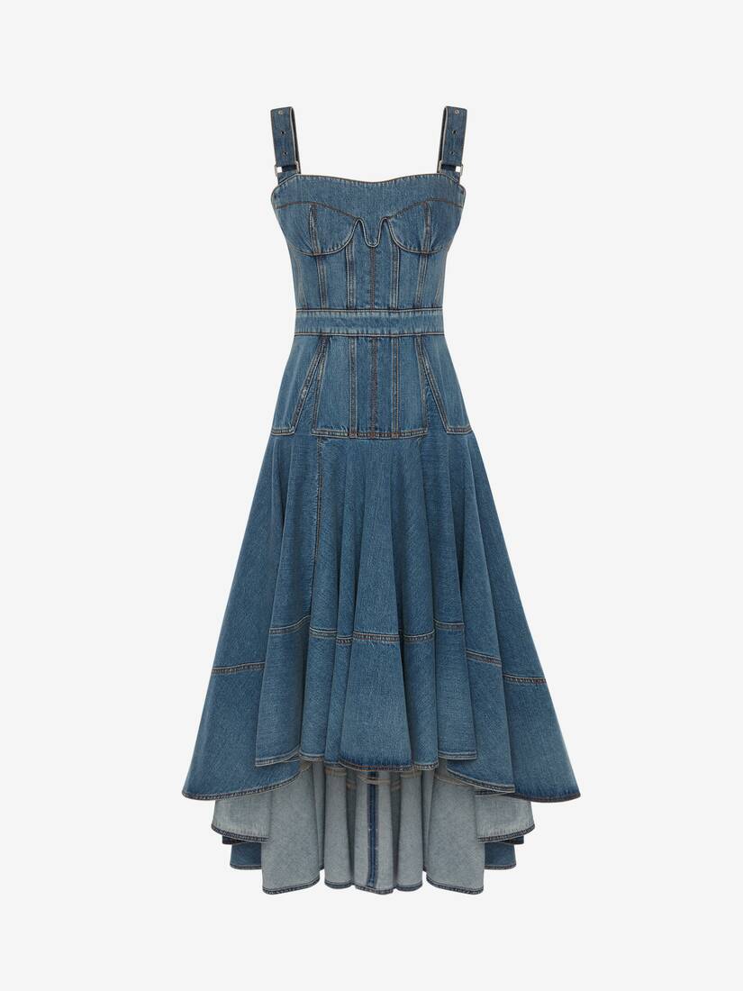 Vestidos Alexander McQueen Denim Midi Mujer - Azules - Mexico 908-HMSVCT